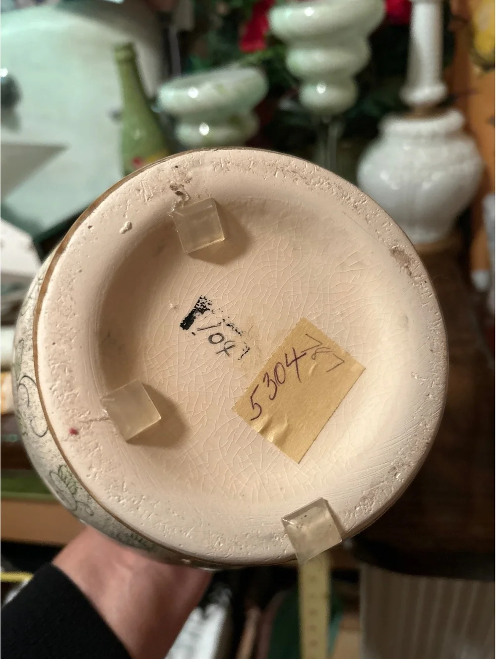 Vintage Hand-Painted Ceramic Vase with Fruit Motif and Dual Handles